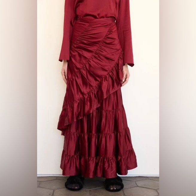 Brazeau Tricot Flamenco Elegant Burgundy Women's One Size Wrap Skirt